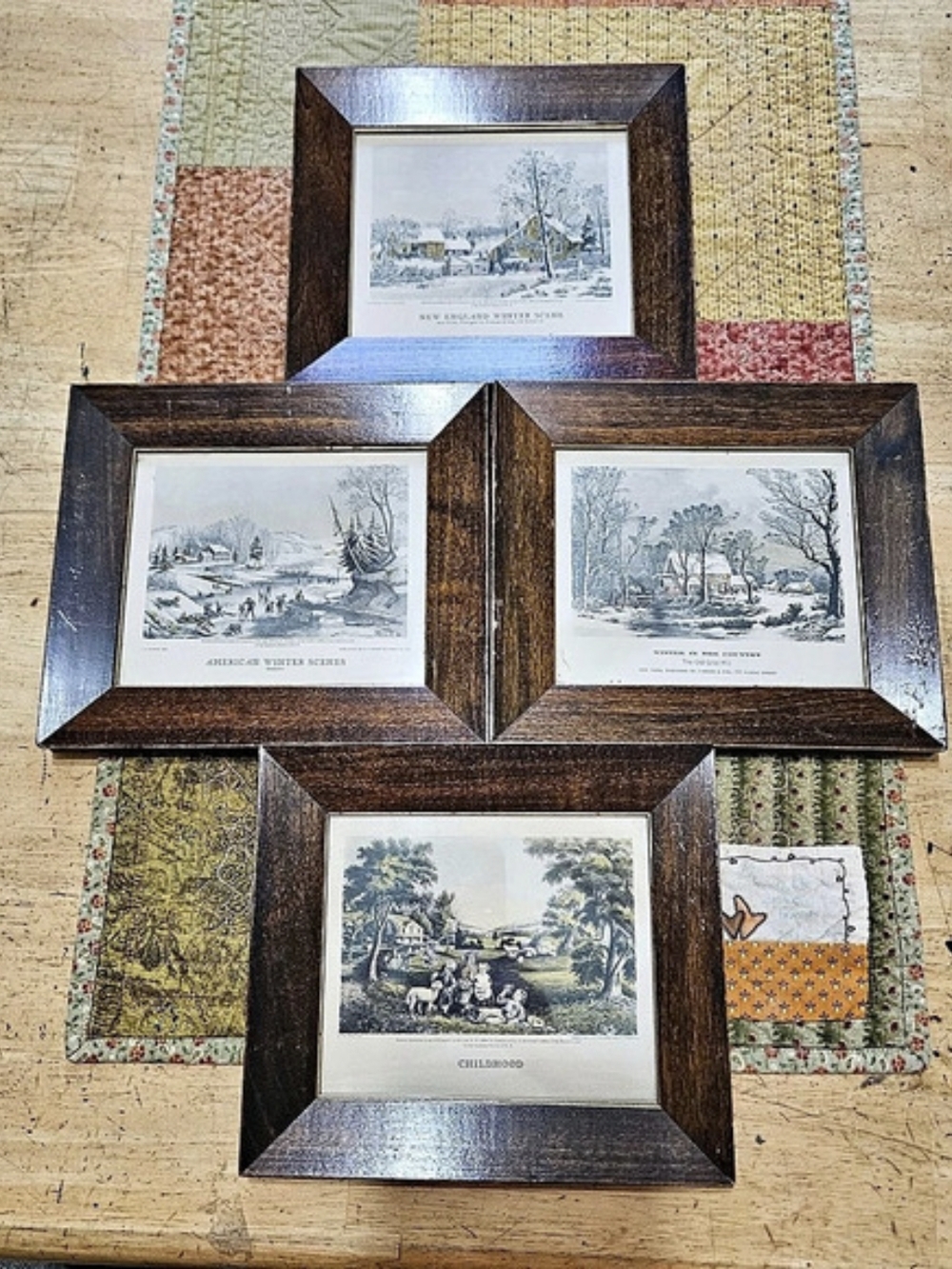 Currier & Ives Vintage Framed Prints Set of 4